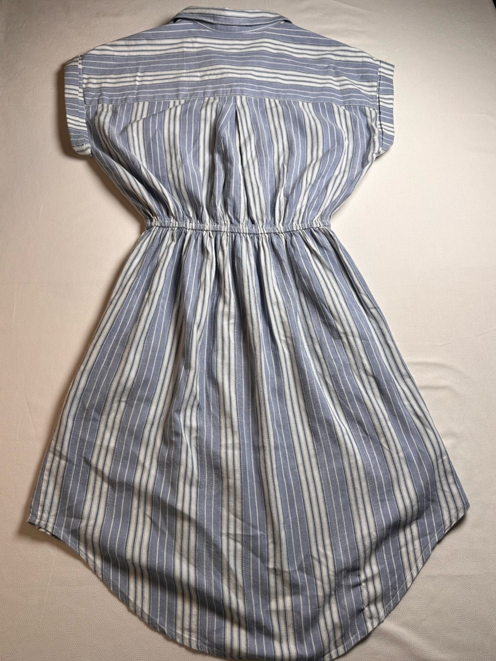 Japna Striped Shirt Dress Blue White Tie Waist Button Front Size S 100% Cotton - Picture 7 of 8